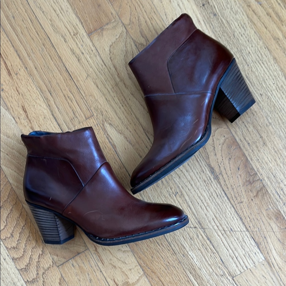 Paul Green Brown Leather Ankle Boots with Low Heel